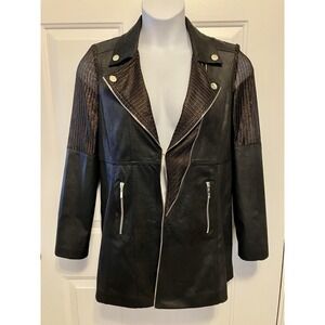 Insight New York Black Gold Moto Faux Leather Jacket Coat Size 12 Women’s